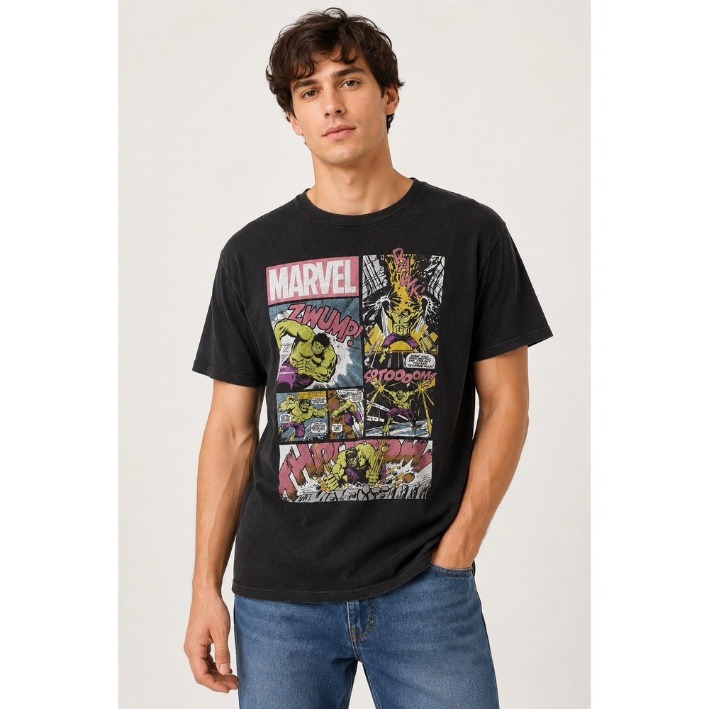 Marvel Hulk Comic Panels T Shirt Men's Large Black Graphic Tee Superhero Comics
